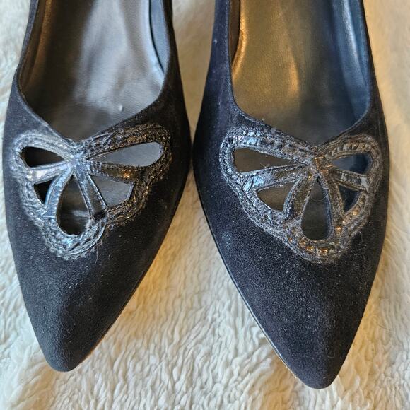 VTG Stuart Weitzman Women Cutout Suede Kitten Heel Pump‎ Heels Size 7.5M Black - Picture 4 of 10